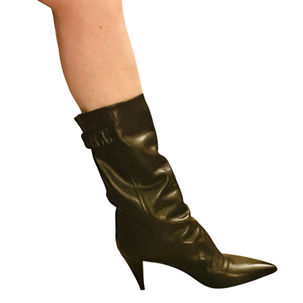Vince Camuto Sleek Black Leather Heeled Boots - Picture 3 of 11